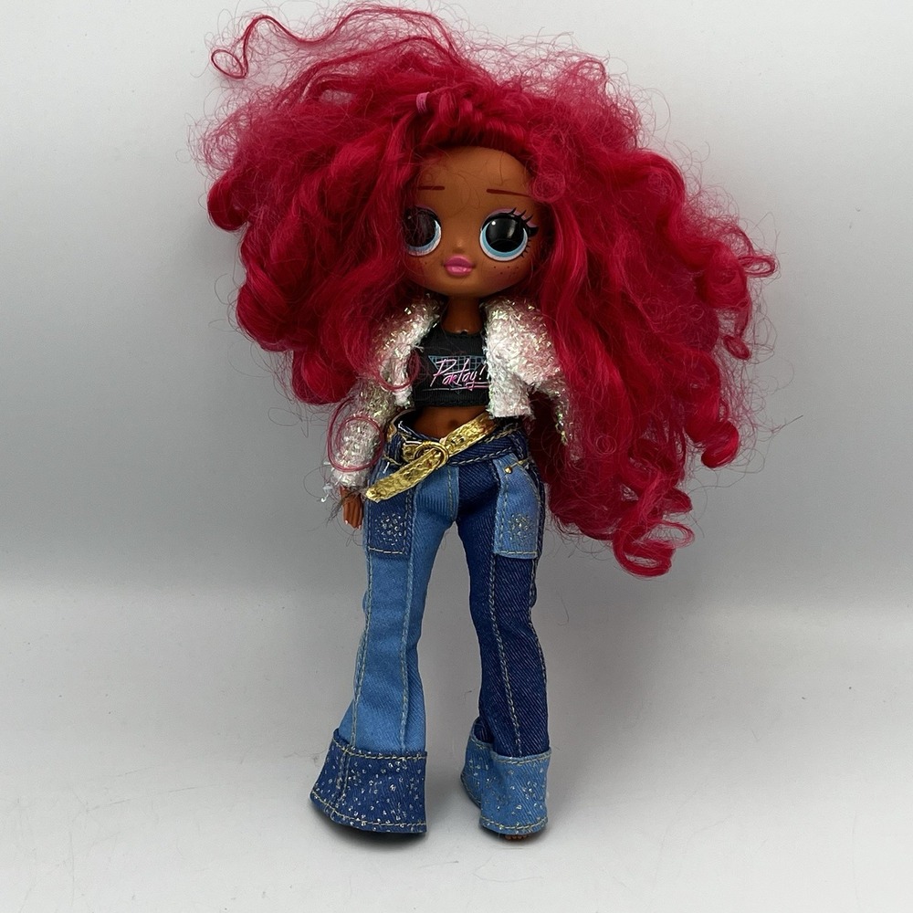 LOL Surprise OMG Denim Pants "Partay" Crop Top and Sparkle Jacket Red Hair